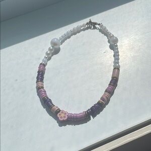 Purple and White Beaded Necklace